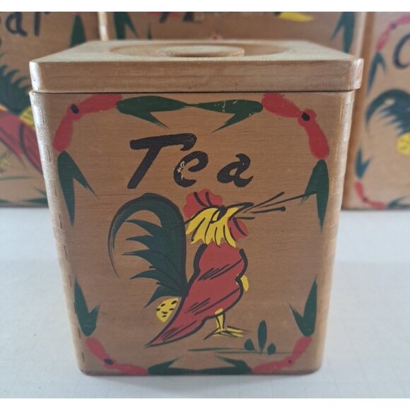 Vintage Fred Roberts Wood Rooster Canister Set Nesting Japan Farmhouse READ - Picture 2 of 9
